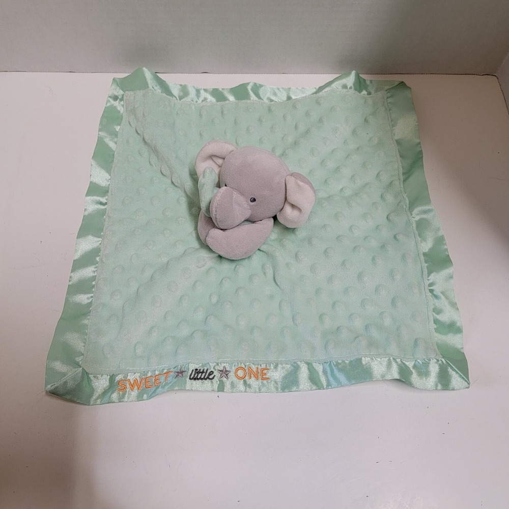 Carters Lovey Green Sweet Little One Minky Dot Gray Elephant Rattle Blankie 14"